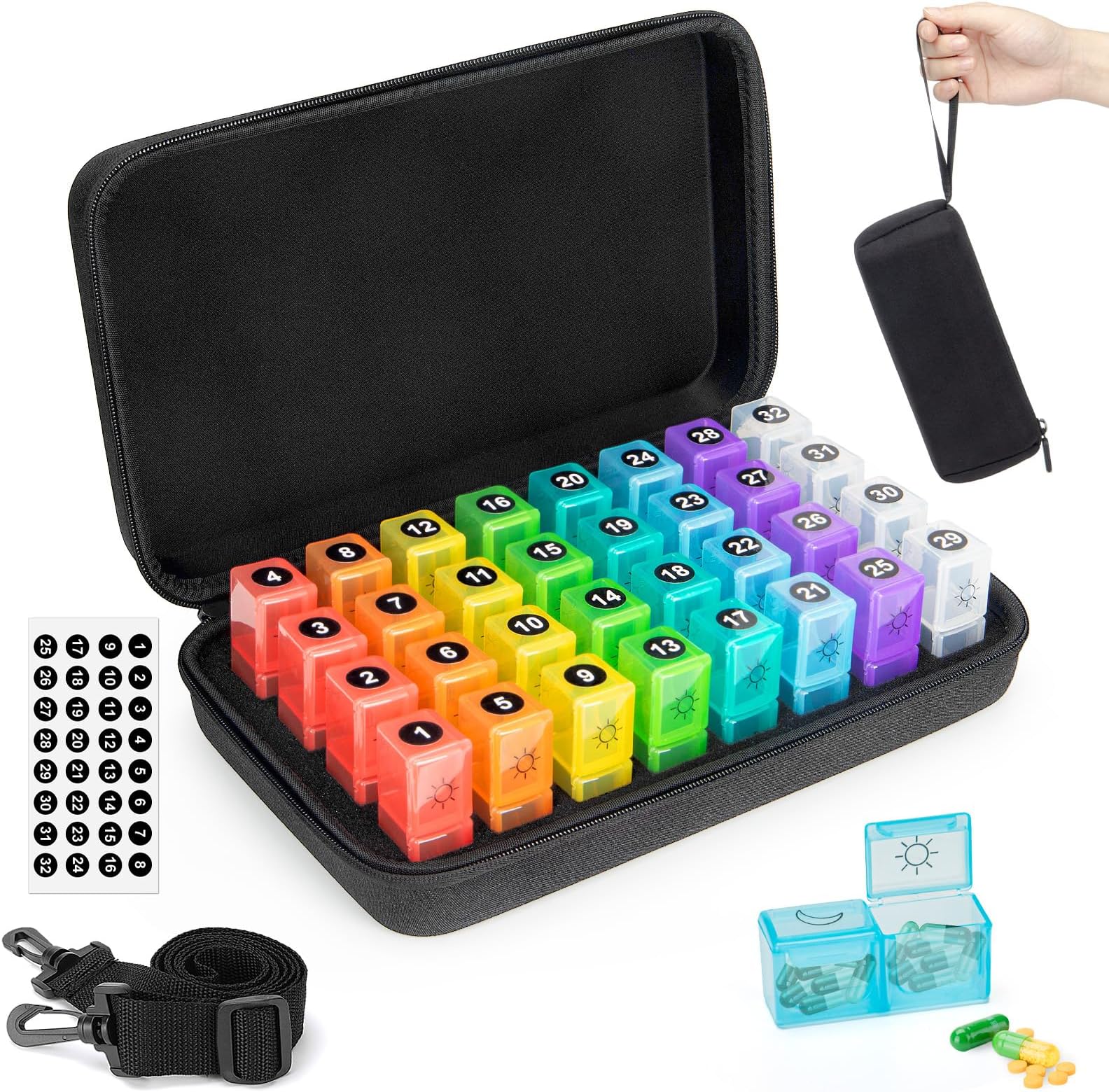 Amazon.com: YONLOG Monthly Pill Organizer 2 Times a Day, with Portable ...