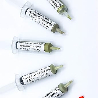 TechDiamondTools Diamond Lapidary Paste Set of 5 Syringes X 5 Grams (M), Polishing Lapping Compound, Sizes 400 500 600 800 1050 Grit, Mesh - With Medium(25%) Concentration of Diamond Powders