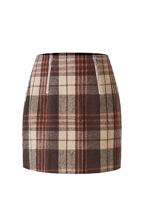 Vrtige Womens Plaid Skirt for Women High Waist A Line Fall Bodycon Pencil Mini Skirt