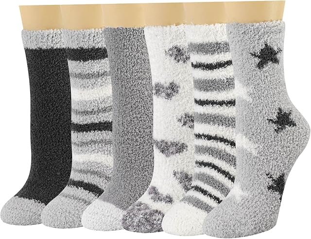 Bed Fluffy Socks for Womens and Girls, 6 Pairs Winter Warm Cosy Socks Ladies Fleece Comfy Thermal Fuzzy Socks for Casual Home Sleeping