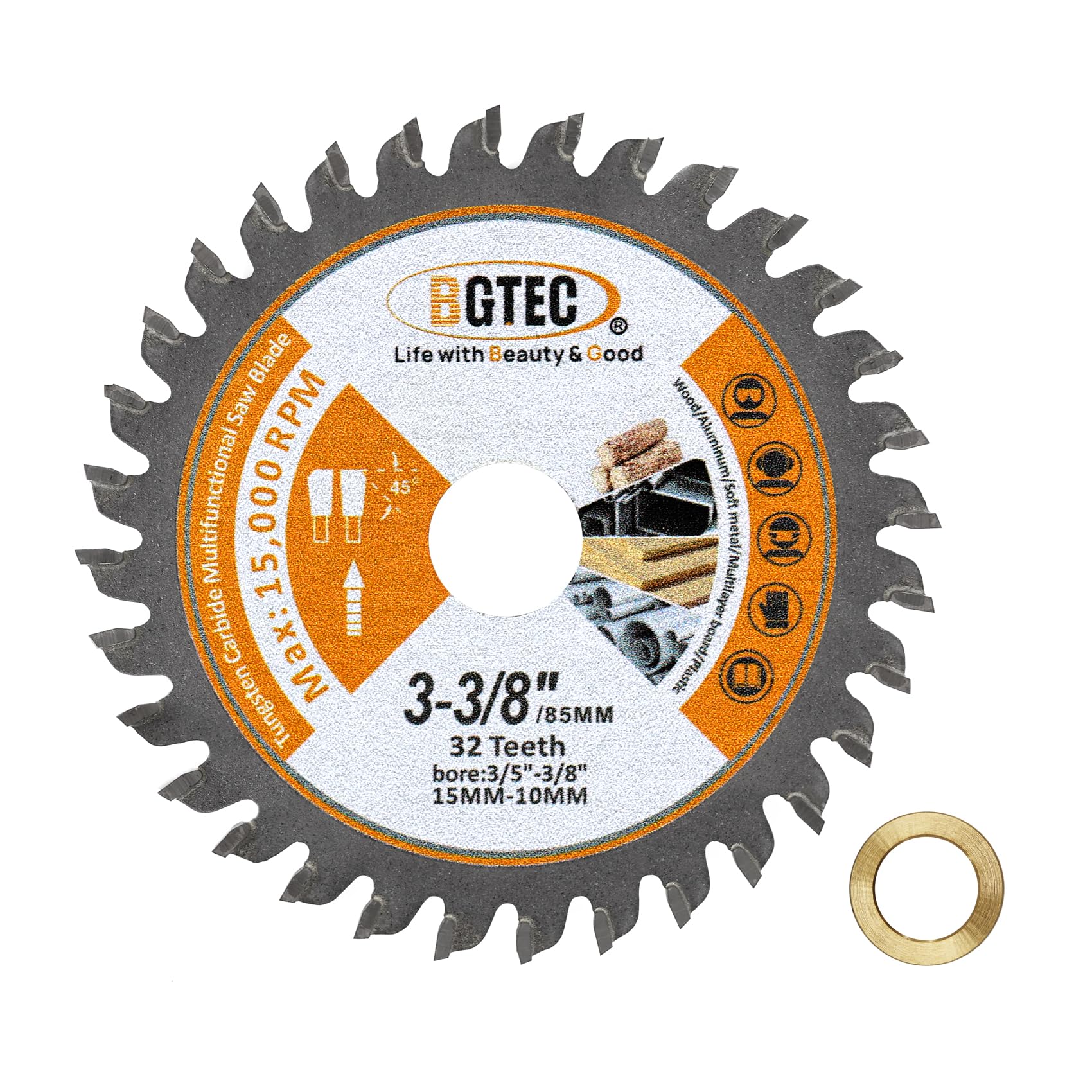 TCT Circular Saw Blade - 85mm x 15mm General Purpose Blade for Wood Aluminium Plastic Copper BGTEC, Silver