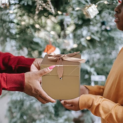 Miniatura 3 de 12 piezas de cajas cuadradas con tapas y cintas, caja dorada para cumpleaños, cajas de regalo para Navidad (doradas, 15.2 cm × 15.2 cm × 15.2 cm)
