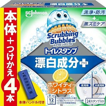 Scrubbing Bubbles Scrubbing Bubbles Toilet Stamp, Bleaching, Whitey Citrus Scent, Main Handle + Refill, 4 Pieces 24 Stamps, Toilet Cleaning Agent, Cleaning, Refill, Bulk Purchase