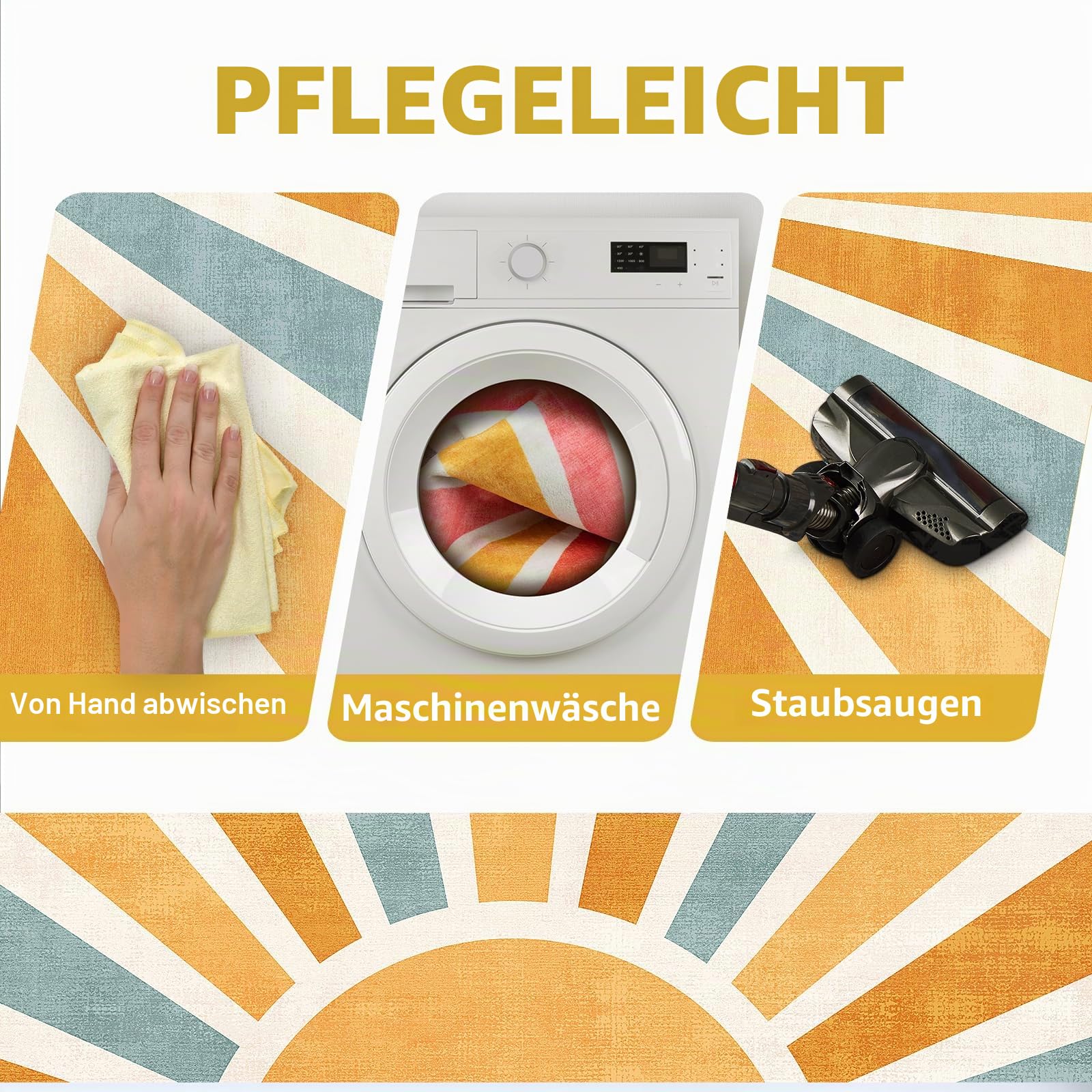 Boho-Teppich, rund, 1,8 m, bunt, groß, waschbar, für Klassenzimmer, Sonnendruck, Used-Kreis, Kinderteppich, weicher, dünner Bodenteppich, rutschfest, niedriger Flor, Kinderzimmerteppich für