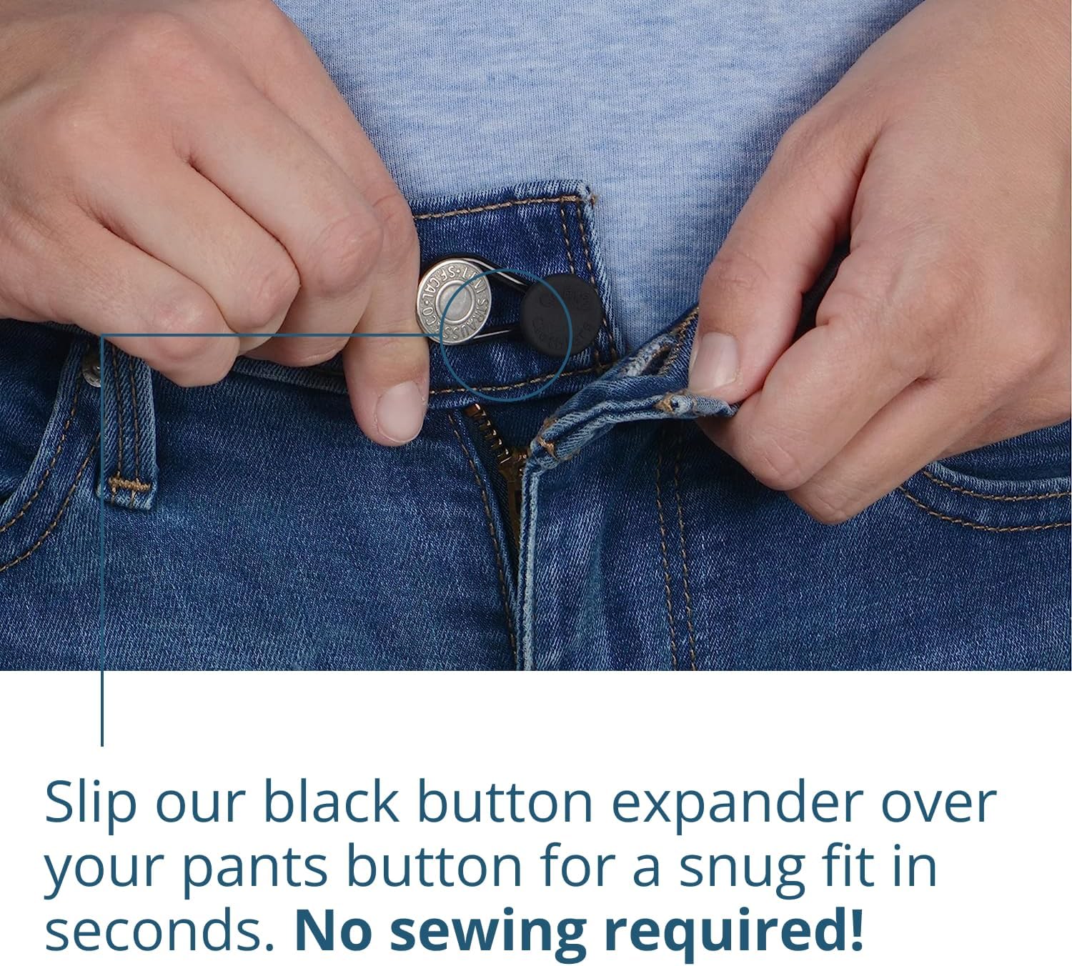 Comfy Clothiers Flexible Button Waist Extenders (6-Pack, Black) - Adds 1-2 Inches to Pants Waistline for Jeans, Dress Pants, Slacks, Shorts, Skirts - No Sewing Required