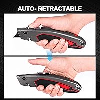 Vista 4 de HAUTMEC Heavy-Duty Utility Knife, Safety Box Cutter with Auto-Retracting & 3-Position Locking Dual-System, Built-In Wire Stripper, Blade Storage and