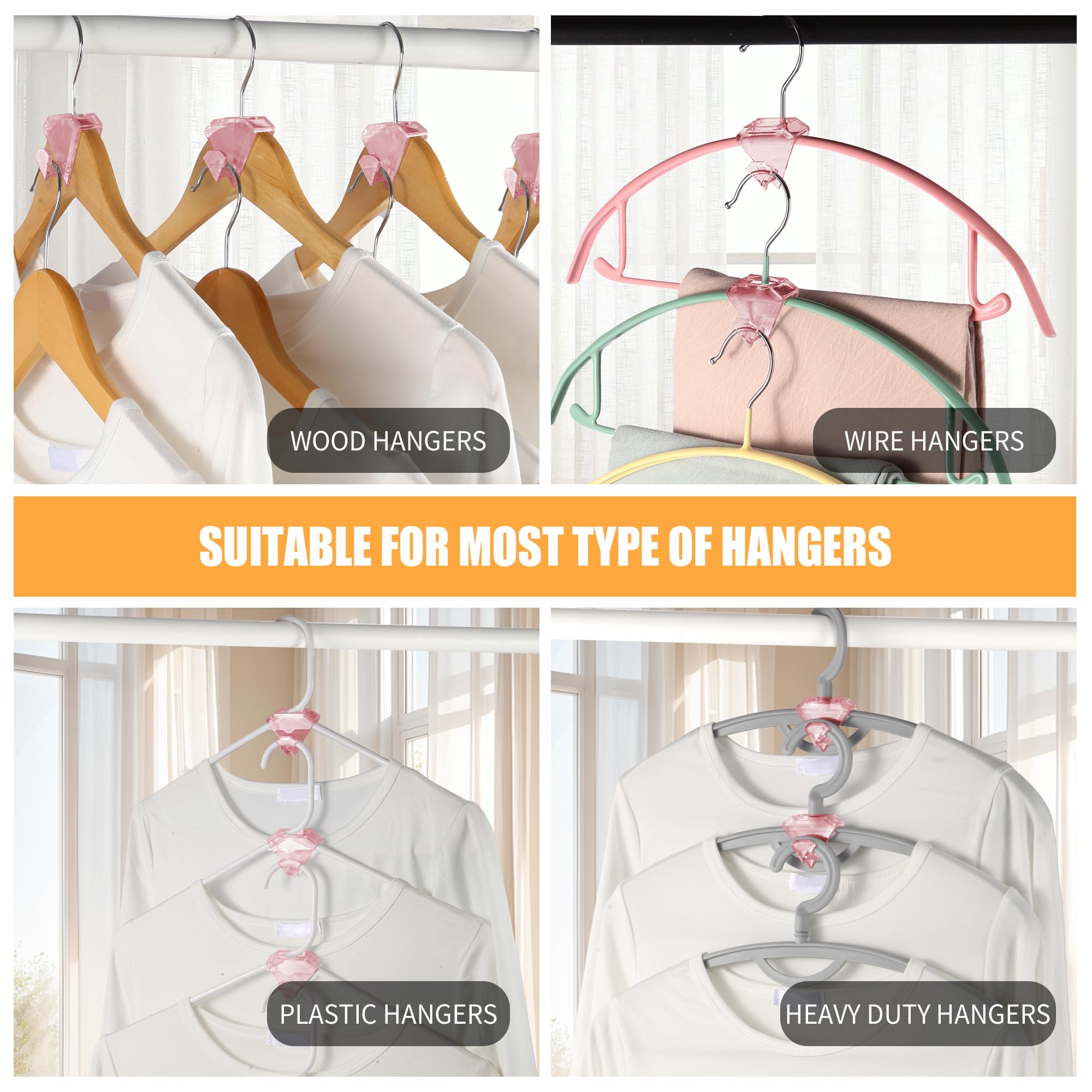 Paquete de 30 ganchos transparentes para colgar ropa que ahorran espacio, artículos esenciales para la habitación del dormitorio, organizadores de armario y almacenamiento (rosa) 3