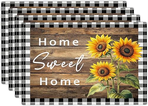 Miniatura 32 de Juego de 6 manteles individuales de flores amarillas de granja, manteles individuales rústicos florales, manteles individuales de primavera lavables