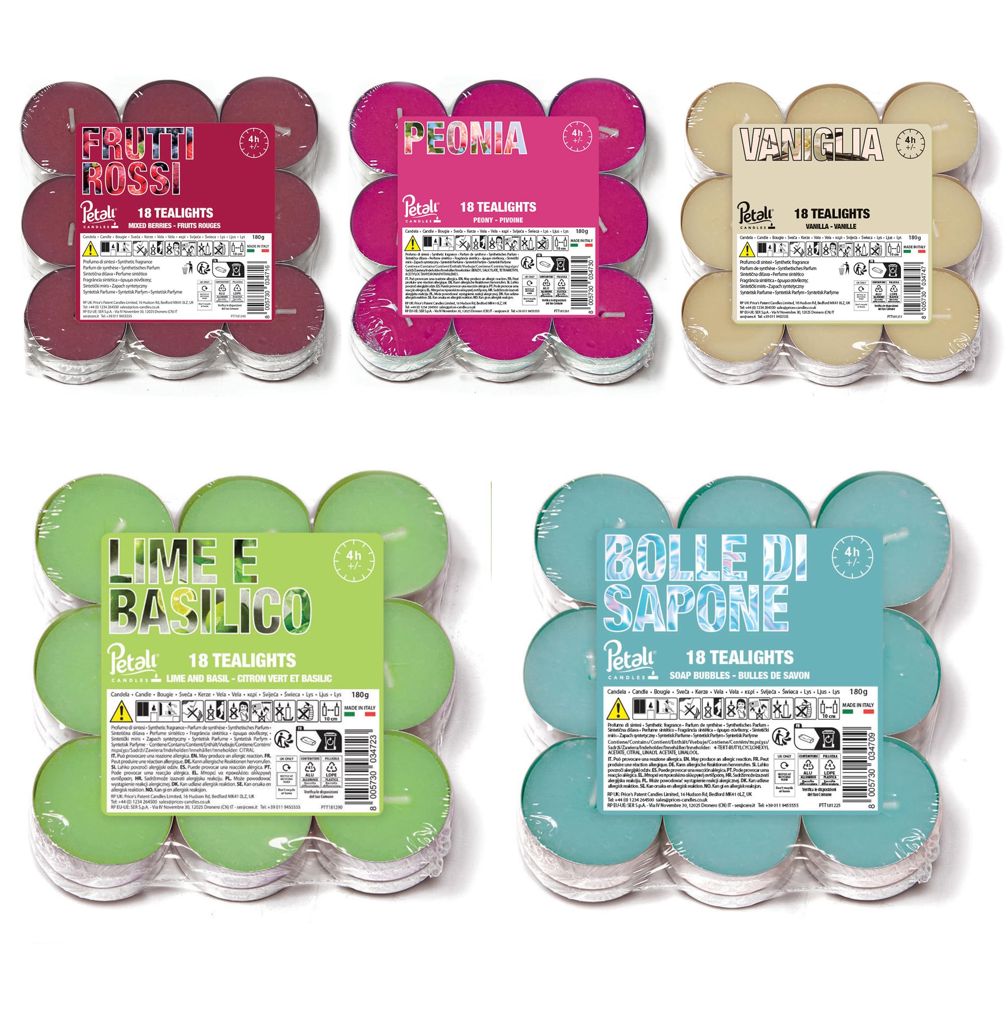 Price's Candles Petali Range 90 Mix Bundle Scented Tea Lights Long Burning Tealight Candles for Home Décor Events Relaxation and Gifting