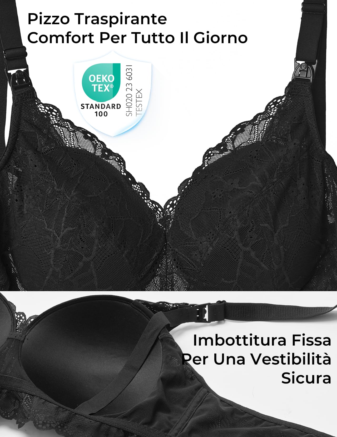 momcozy Reggiseno Allattamento in Pizzo, Senza Ferretto, Imbottito, Scollo a V, per Gravidanza e Allattamento, Morbido e Confortevole