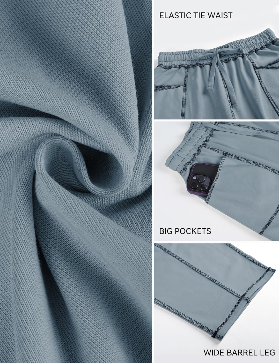 Yeokou Womens Wide Leg Barrel Sweatpants Drawstring High Waisted Contrast Stitching Baggy Joggers Casual Lounge Pockets Pants - Image 5