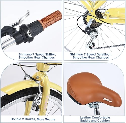 Vista 51 de L-TWOO Bicicleta de crucero de playa de 24 pulgadas/26 pulgadas, bicicleta de paso bajo, elegante bicicleta de 7 velocidades V, bicicleta de crucero