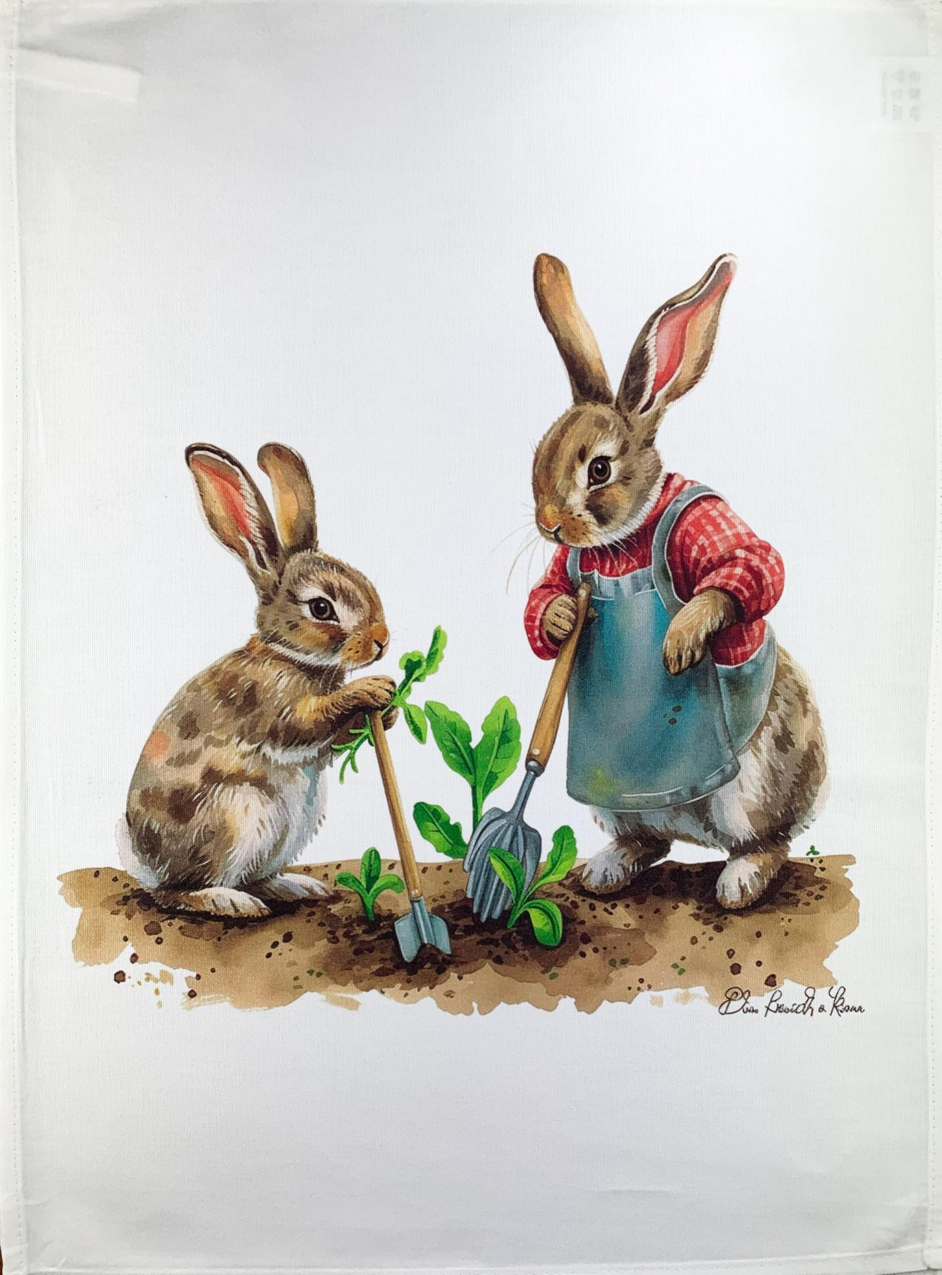 Half A Donkey White The Gardening Rabbits Large Cotton Tea Towel