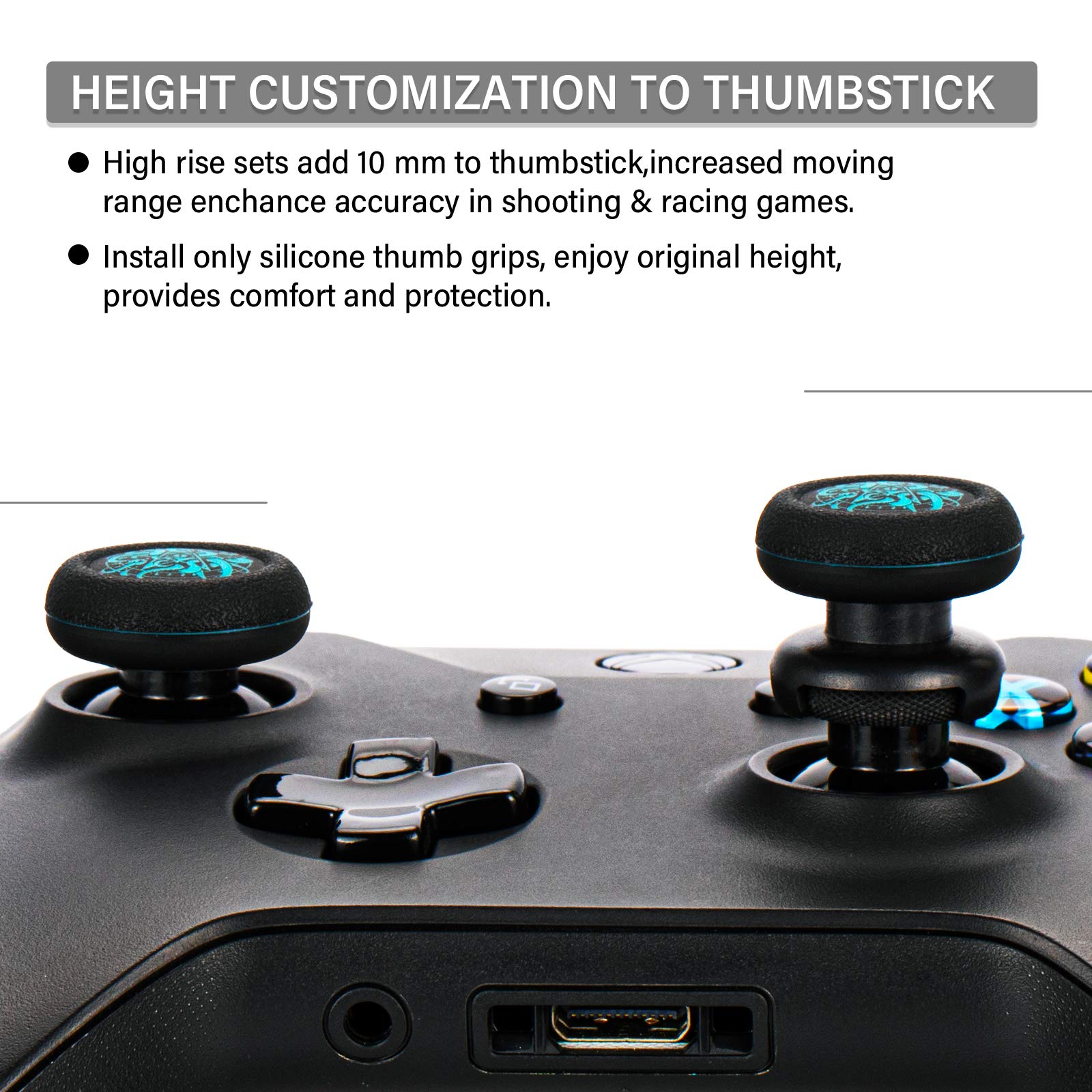 PlayRealm FPS Thumbstick Extender & Printing Rubber Silicone Grip Cover 2 Sets for Xbox Series X/S & Xbox One Controller (Deep Sea Demon Tentacle) in use