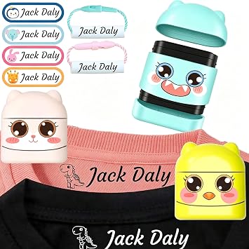 Name Stamp for Clothes,Double-Sided White + Black Ink Name Stamp for Clothing Kids Waterproof - Clothing Stamp -Labels for Kids Stuff Daycare