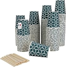 Caramont, 1000 7 oz Paper Cups with Wooden Stirrers, Ecological and Disposable, Heat Resistant, Ideal for Coffee, Tea, Birthday, Etc.