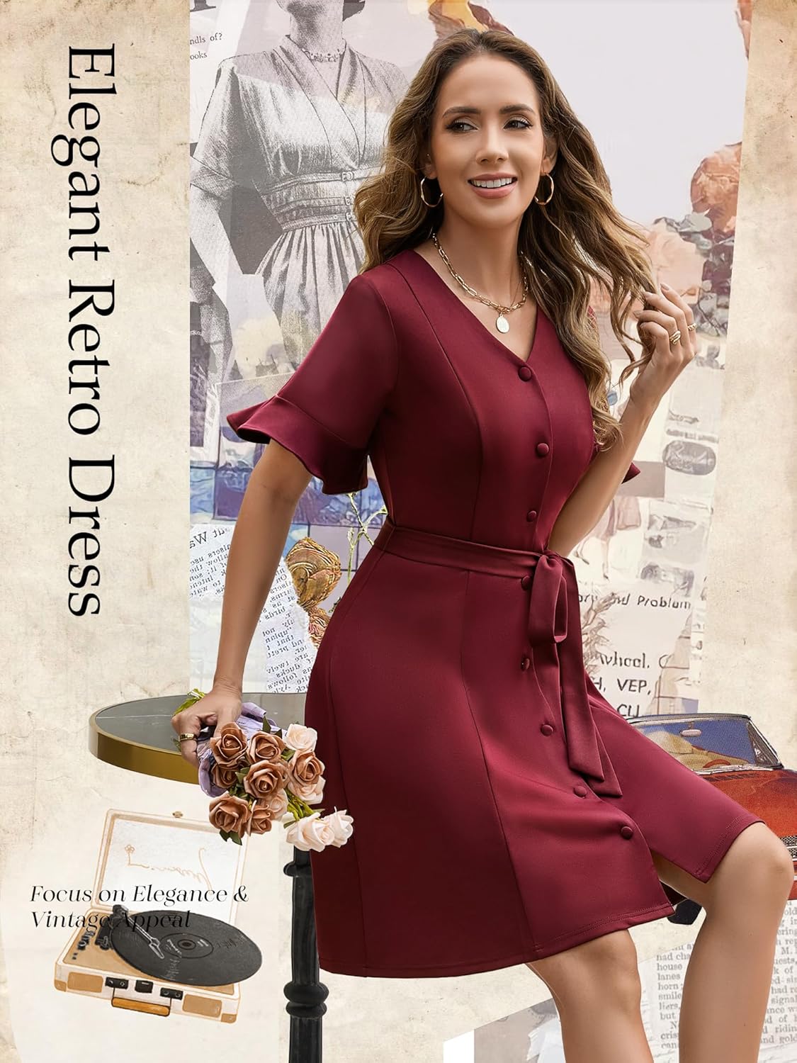 Vintage Cocktail Dresses for Women Wedding Guest Church Work Casual Dress 1950s Tea Party Dresses - Image 3