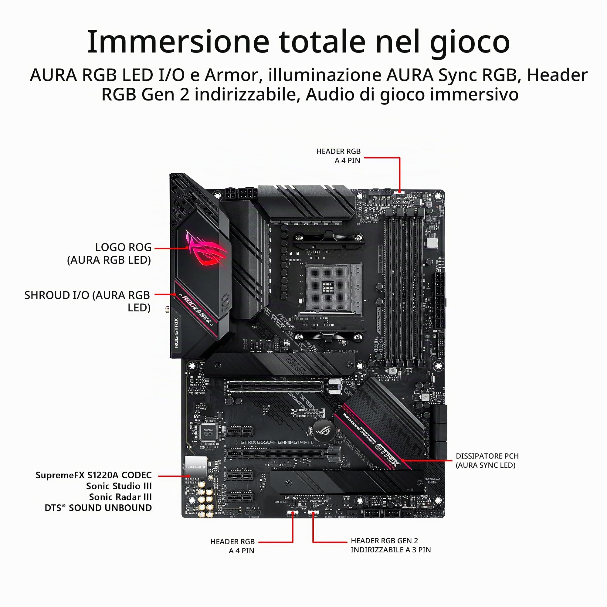 Asus ROG Strix B550-F Gaming WiFi II AMD AM4 (3a generazione Ryzen) ATX Gaming Scheda madre (PCIe 4.0, WiFi 6E, 2.5Gb LAN, BIOS Flashback, HDMI 2.1, intestazione RGB indirizzabile Gen 2 e Aura Sync)