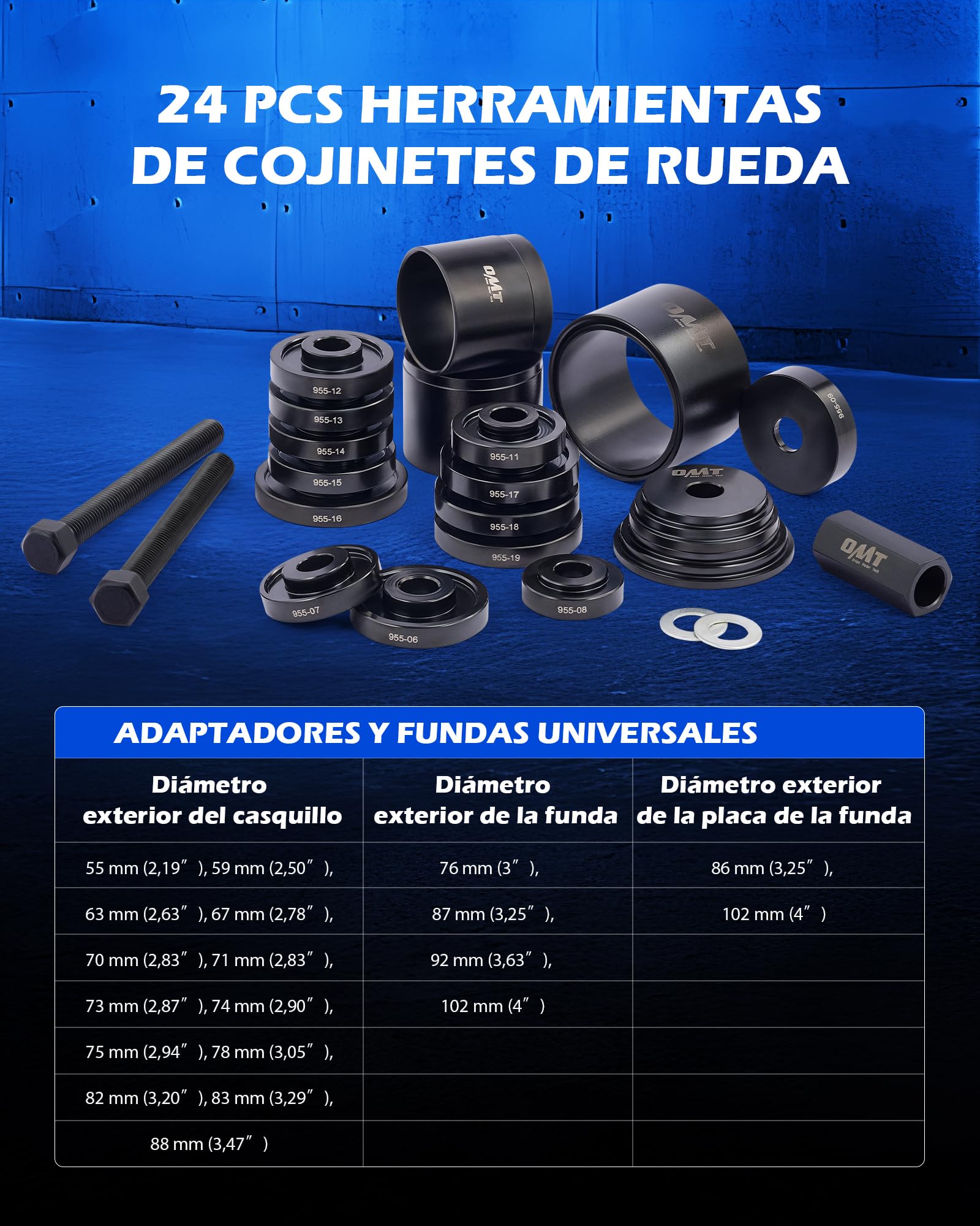 ORION MOTOR TECH 24 PCS Herramientas de Cojinetes de Rueda Juego de Herramientas Extractoras de Rodamientos para Extracción e Instalación de Rodamientos de Tracción Delantera con Tornillos Deslizantes