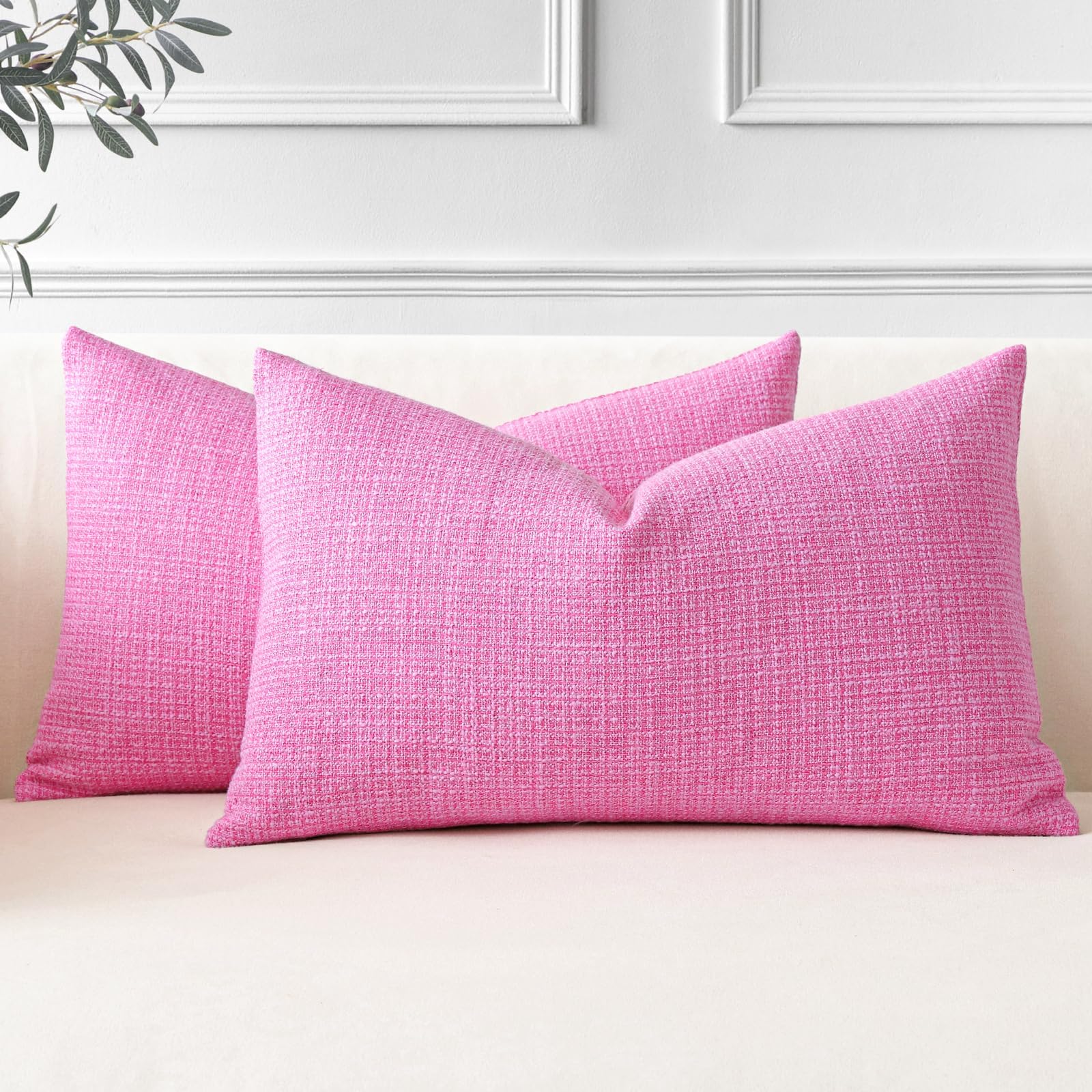 JOTOM Set of 2 Cushion Covers 30x50 cm Linen Hot Pink Decorative Throw Pillow Covers 12x20 Inch Lumbar Cushion Case Home Decor Pillowcases for Couch Sofa Living Room Bed (Hot Pink)