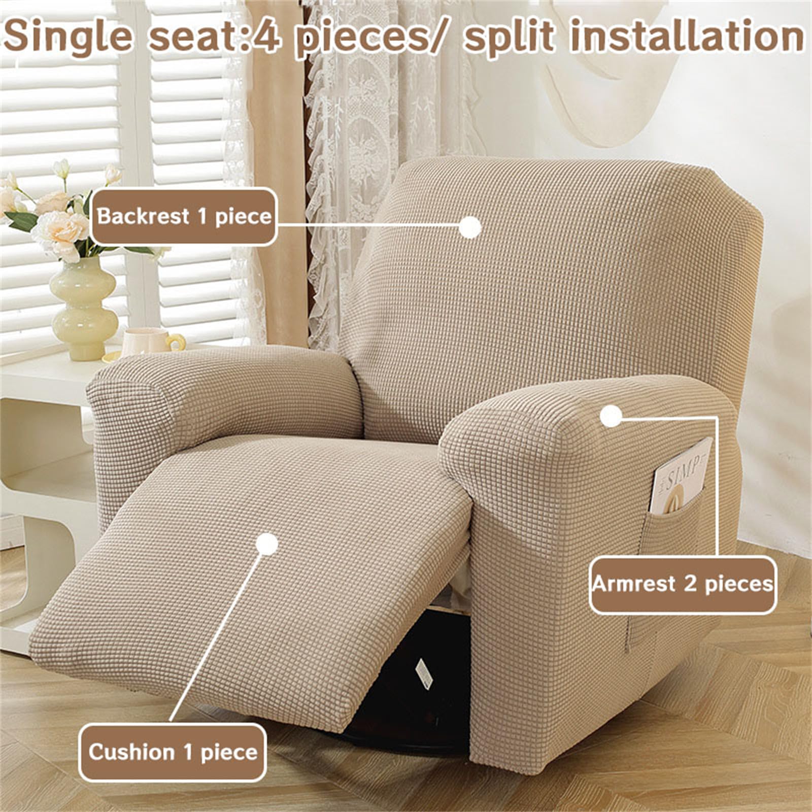 Surwin Copripoltrona Relax Reclinabile 1/2/3 Posto, Copripoltrona Elettrica Reclinabile Elasticizzato con Tasche Copri Poltrona Elettrica Reclinabile (2 Posti,Borgogna)