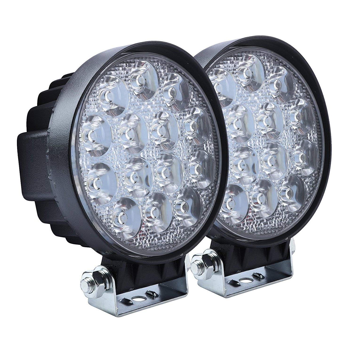 CS14W2P 14 LED Round Fog Light Waterproof Off Road Driving Lamp with Mounting Brackets for Motorcycle and Cars (42W)