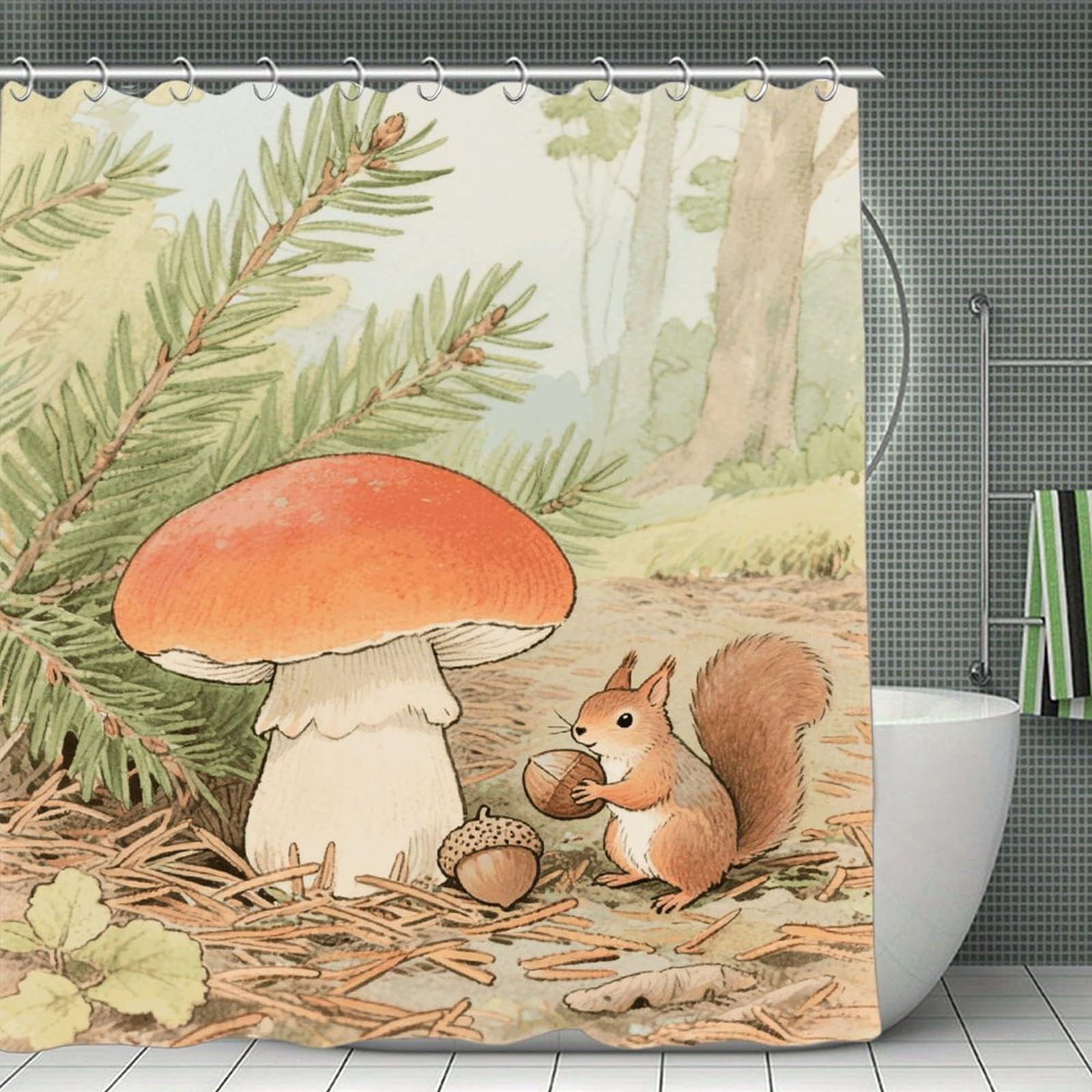 VstaDank Vintage Mushroom Bath Curtain Elegant Heavy Duty Shower Curtains 70x70 in Rustic Farmhouse Cloth Shower Curtains Neutral Modern Bath Curtain for Bathroom
