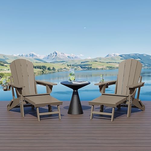 WestinTrends Malibu - Silla Adirondack plegable ajustable con otomana retráctil y portavasos (juego de 2), madera envejecida