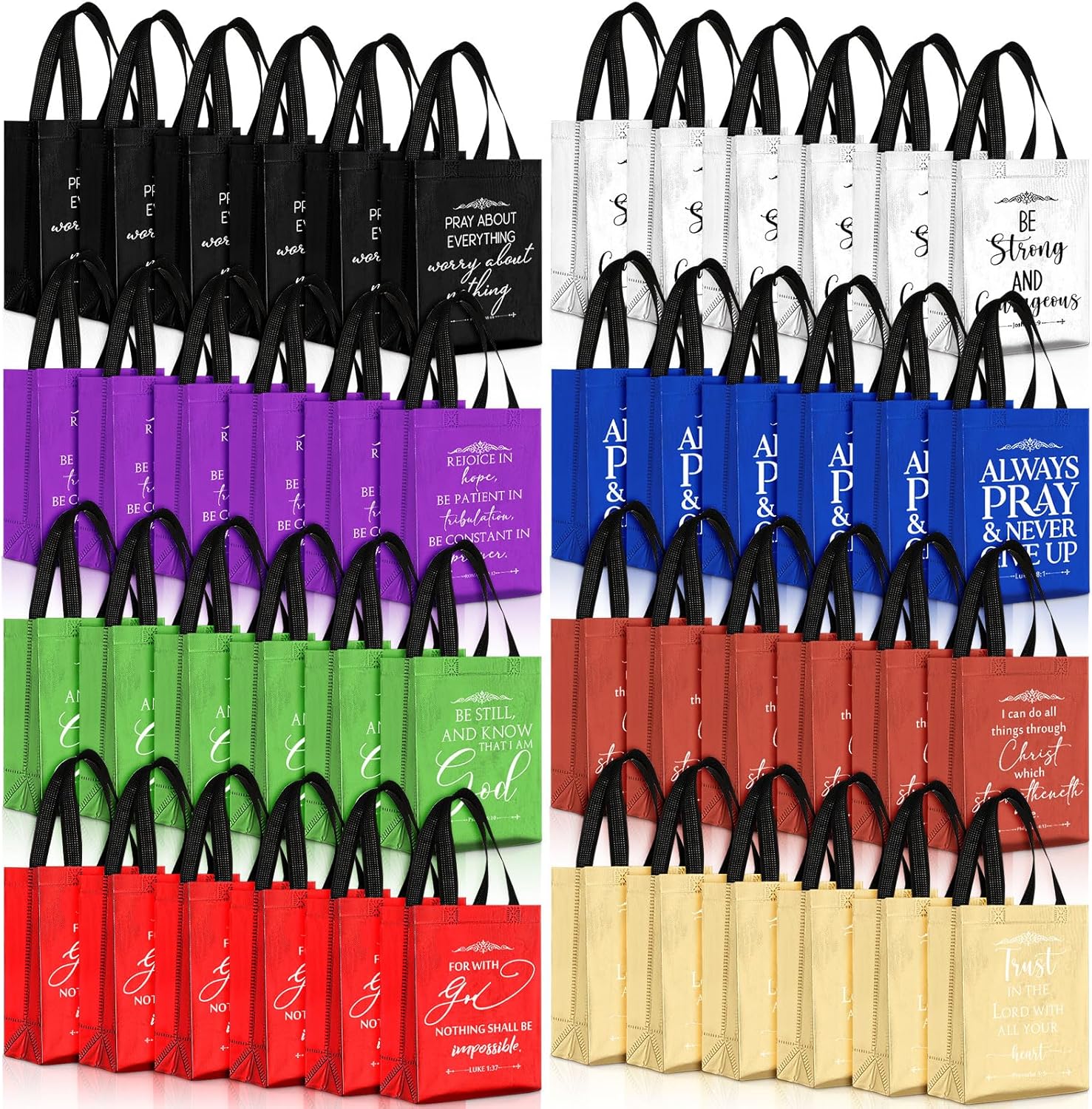Aliceset 64 Pcs Christian Gift Bags Bulk with Handle Medium Size Bible Verse Religious Gift Bags Reusable Non Woven Church Welcome Totes for Baptism Galentines Birthday Party Favors (Bright Colors)