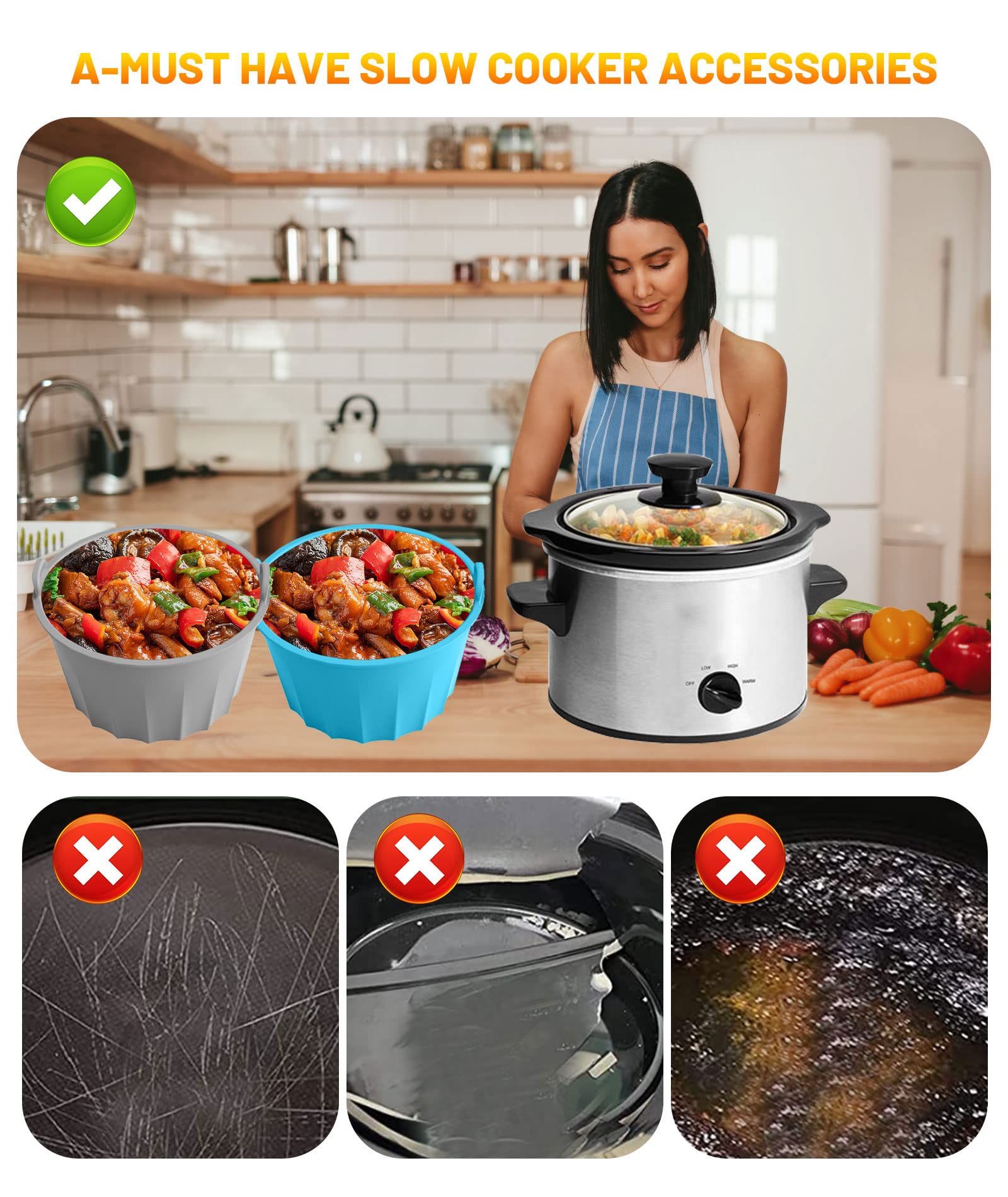 Siliconen Slowcooker Voering 4 Stuks Potfolie,Lekvrije Divider Food Grade Herbruikbare Koken Liner Voor Keuken 6 7qt 1250936749