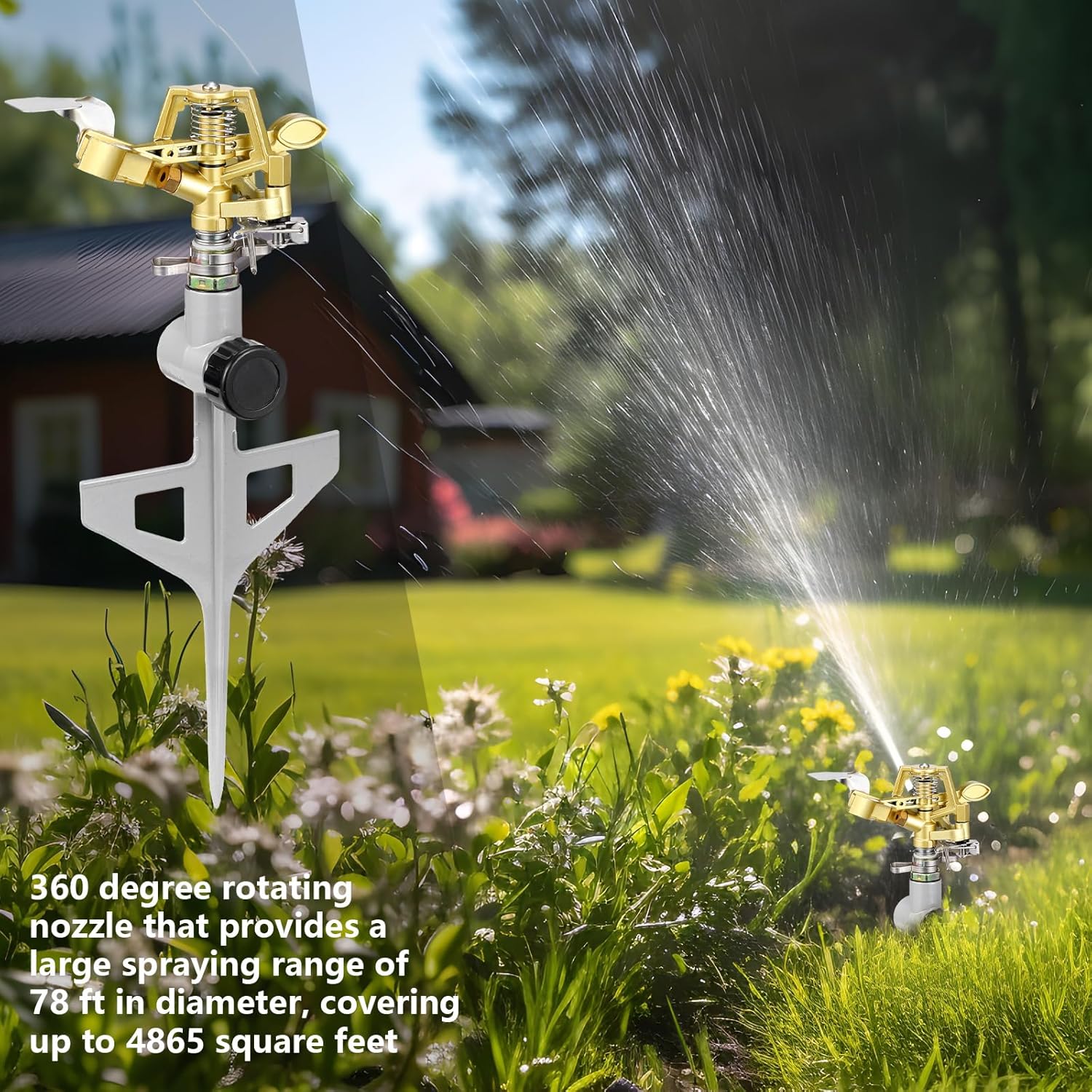 Chengu 4 Pack Adjustable Impact Water Lawn Sprinkler, Heavy Duty Sprinkler Head and Zinc Alloy Spike Base for Large Area Grass Yards Garden Irrigation