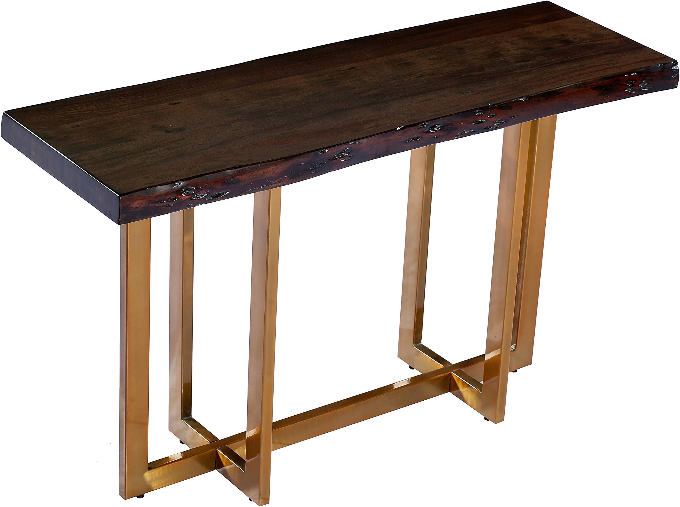 Urbanmod UM5362 Midcentury Modern Console Table Acacia Wood Top Brushed Gold Base 50"W