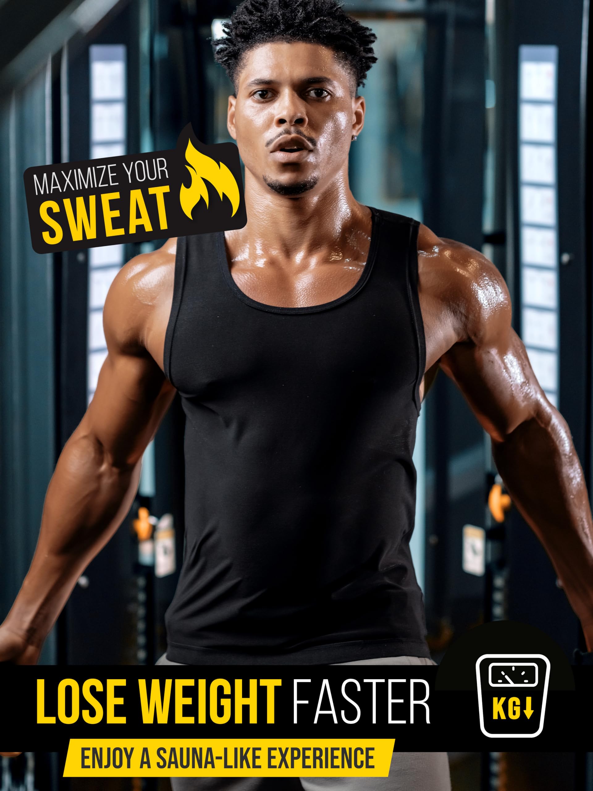 Sweat Spark Men's Sweat Vest - Enhance Your Workouts and Boost Weight Loss Efforts with Increased Sweating and Compression Technology (L) Black
