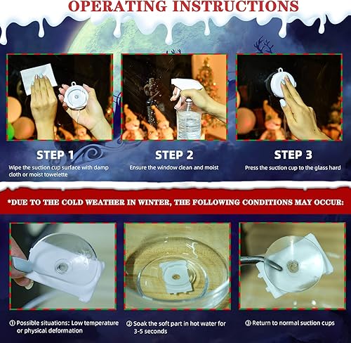 Miniatura 6 de LOLStar Decoraciones de Navidad, paquete de 3 luces de ventana de Navidad con ventosa, función de temporizador y modo de desvanecimiento lento,