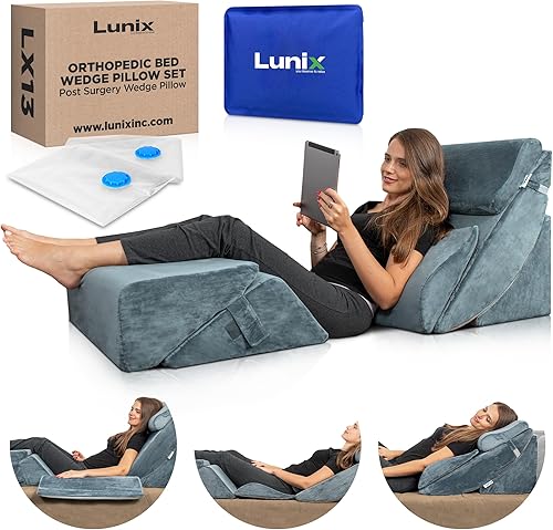 Miniatura 2 de Lunix LX13 Juego de 6 almohadas de cuña azul marino y funda de repuesto blanca
