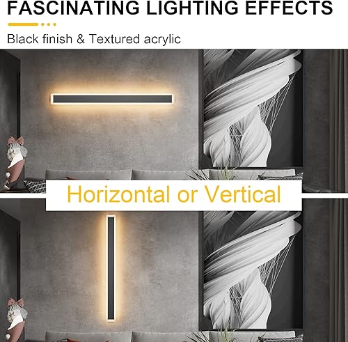 Miniatura 4 de Aipsun Paquete de 2 lámparas de pared negras para exteriores de 39.4 pulgadas, aplique de pared LED moderno, luces exteriores lineales largas 3000 K