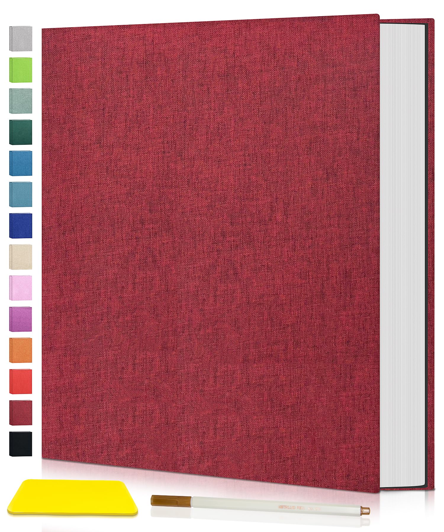 popotop Linen Self Adhesive Photo Albums 6x4 5x7 8x10, 60 Pages Large Photo Book, Linen Personalised Scrapbook Album for Wedding Baby Travel Polaroid, with Scraper and Metallic Pen