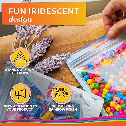 Miniatura 3 de 100 bolsas de Mylar iridiscentes resellables - Bolsas sellables con cierre hermético de 5 x 7 pulgadas, bolsas de pie sellables con cierre térmico