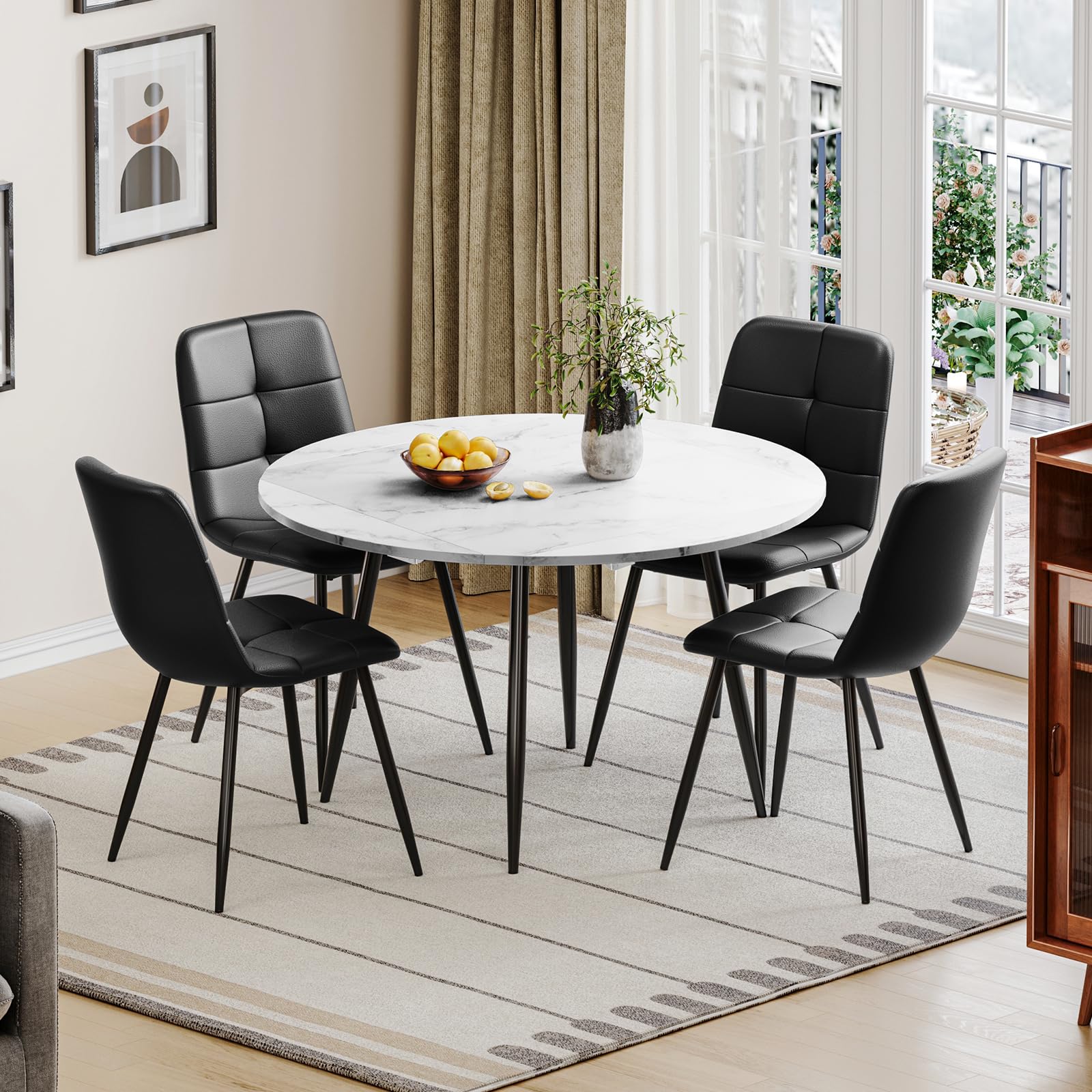 Extendable Round Dining Table and Chairs Set 4, Small Folding Table Set — image 1