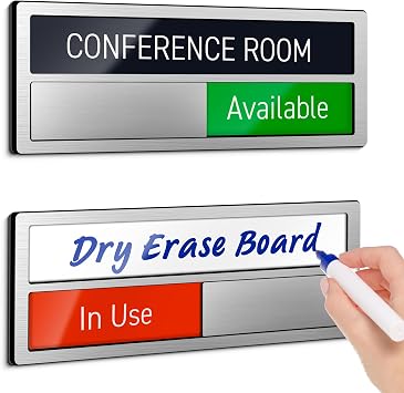 In Use Sign for Conference Room, Do Not Disturb Signs, In a Meeting Sign for Office Door, Custom Privacy Sliding Signage with Dry Erase Whiteboard, Meeting in Progress, Vacant Occupied Status Signage, Self-Adhesive