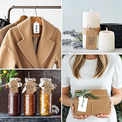 Miniatura 3 de SallyFashion 200 etiquetas de regalo con cuerda adjunta, etiquetas colgantes de papel kraft de 2 x 4 pulgadas para ropa, manualidades, boda,