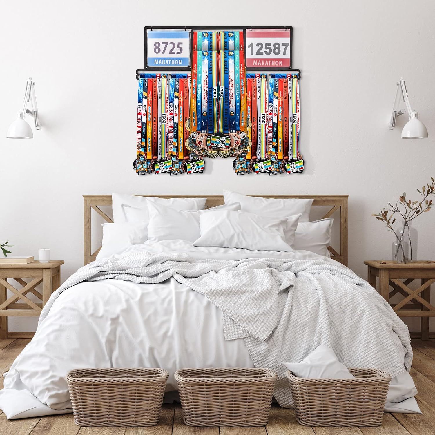 Shimeyao Race Bib and Medal Display Hanger, Metal Rack Holder Wall Mounted Award Rack for Runners, Displays Over 100 Medals and 200 Race Bibs