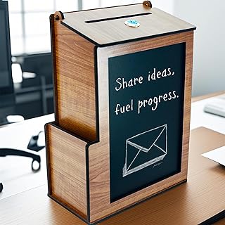 Wooden suggestion box with lock and blackboard for voting, suggestions, and prompts, suitable for churches, cafes, restaurants, and offices