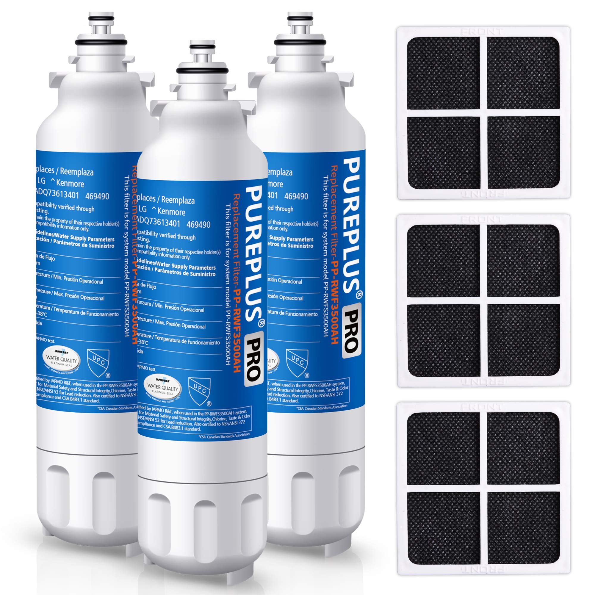 PUREPLUSLT800P NSF/ANSI 53&42 Certified Replacement for LG ADQ73613401, Kenmore 469490, 9490, ADQ73613402, ADQ736134, LSXS26326S LMXC23746S, LT120F, Refrigerator Water and Air Filter Combo, 3Pack
