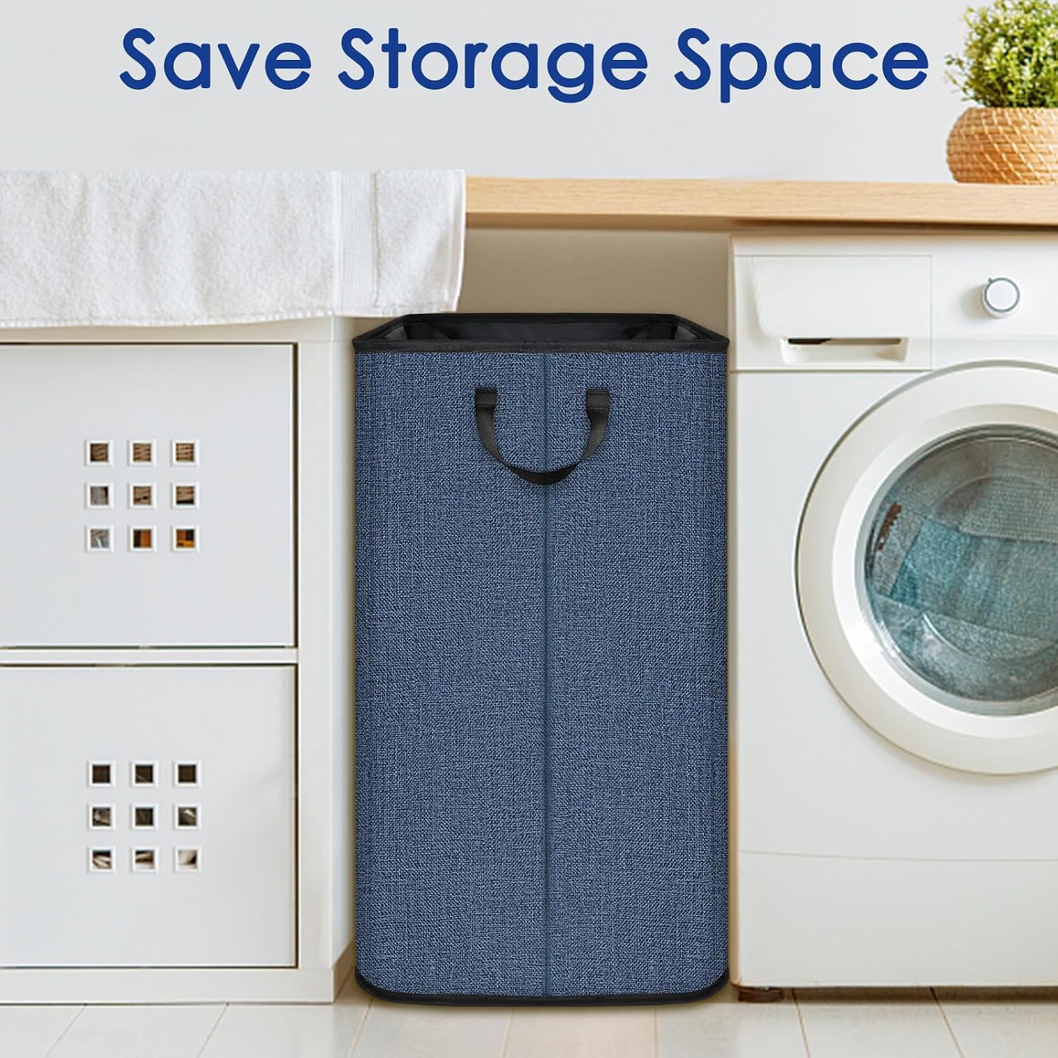 SNIGJAT Large Laundry Basket, 80 L Collapsible Tall Hamper with Handle Blue image 5