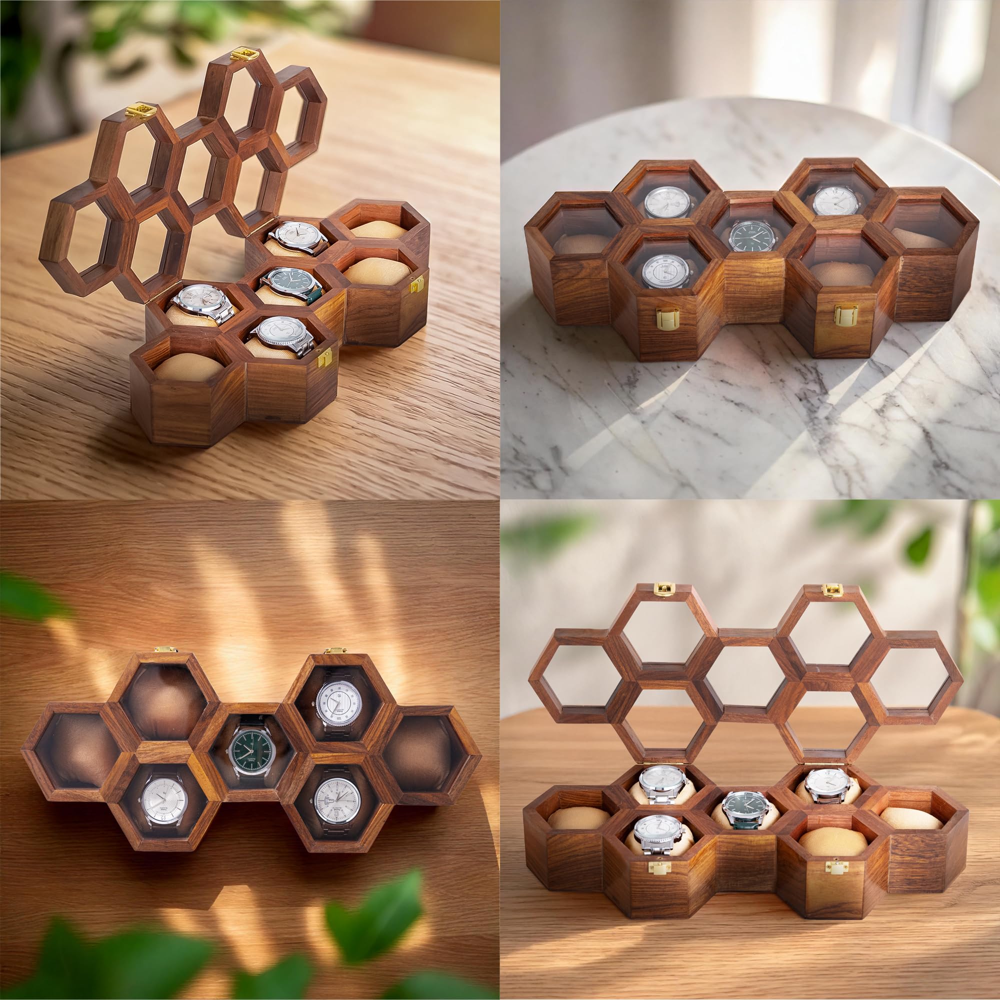 Caja organizadora de relojes para hombre, expositor de palisandro oscuro con tapa de cristal, elegante almacenamiento de relojes de viaje, regalo para él (7 ranuras)