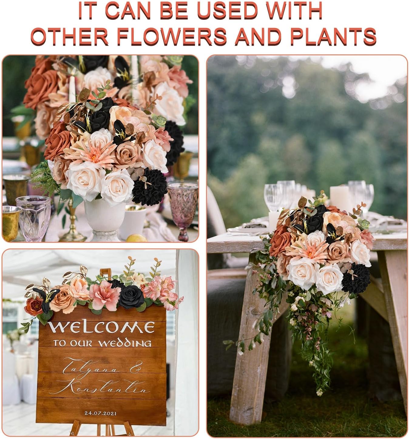 Lvydec Artificial Silk Flowers Combo, Dahlia Roses with Stems, for DIY Wedding Bouquets, Baby Shower, Floral Arrangements, Centerpieces, Home Decor (Black)