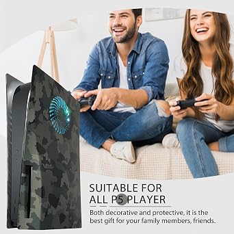 PS5 Faceplate with RGB Light Strip and Dust Filter for Cooling Vents DOBEWINGDELOU 400+ Effects LED Light Ring Console Cover for PlayStation 5 Disc Edition DIY Decoration Kit Accessories Camo Green