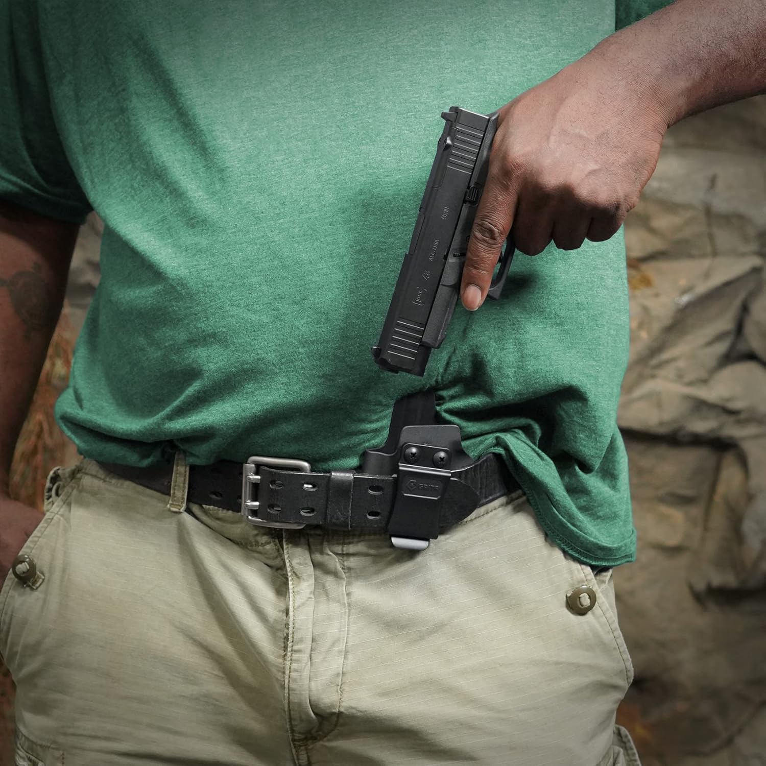 GRITR IWB Kydex Right/Left Hand Concealed Carry Gun Holster for Men & Women Compatible with Glock 48 MOS - 1.5" Belt Clip, Open Bottom, Optic Cut & Adjustable Retention