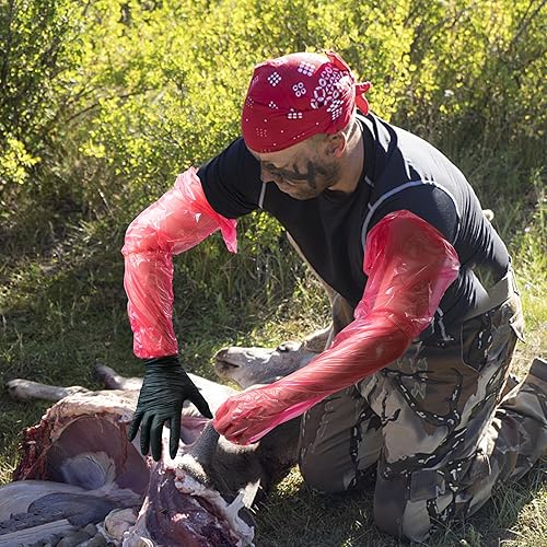 Miniatura 6 de Sfcddtlg 36 pares de guantes de vestir de campo, guantes desechables de limpieza de ciervos y ciervos, guantes largos y cortos con 72 bandas de goma